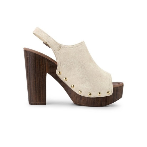 Beige Chunky Heel Slingback Platform Heels Size 5.5 - Picture 3 of 5